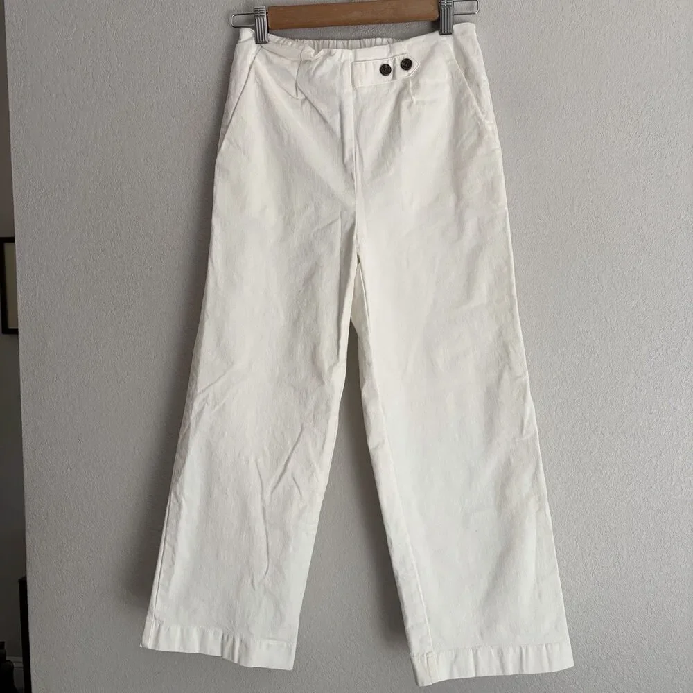 EZRA White Cropped Wide Leg Trousers Size M Made In Korea